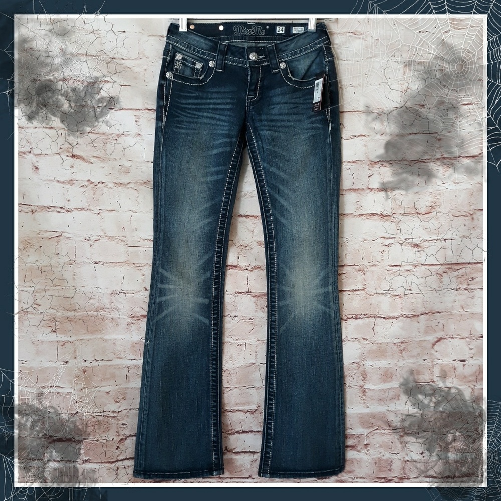 NWT Miss Me Dark Blue Boot Cut Rhinestone Jeans